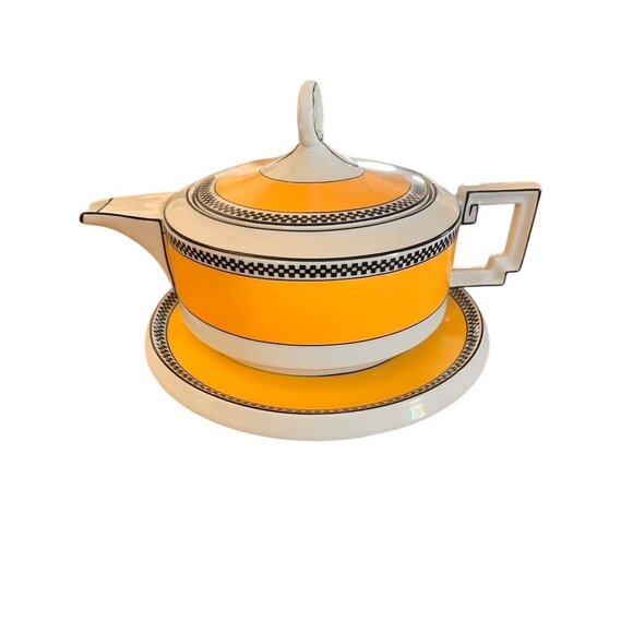 Elegant Art Deco-Inspired Henrich HC Selb Porcelain 12oz Teapot w/ Saucer Yellow - Picture 1 of 6
